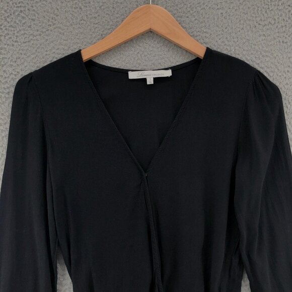 Lovers + Friends Top Womens Small Black Bodysuit Long Balloon Sleeves Snap Front - Picture 2 of 10